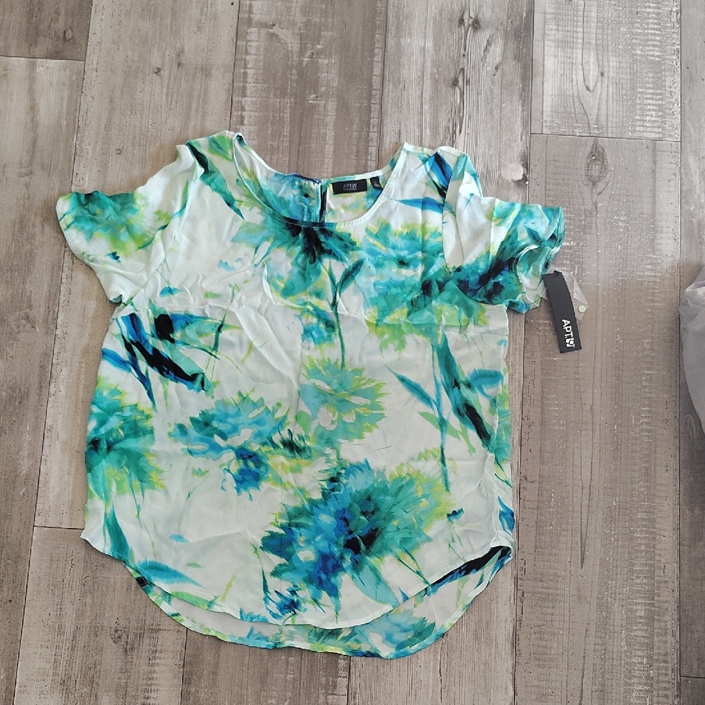 Apt. 9 Women's Aqua and Navy Floral Blouse